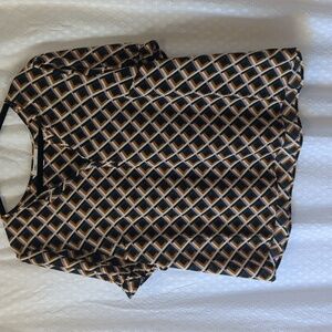 DR2 Teal Navy Gold Blush Geometric Blouse Women's XL